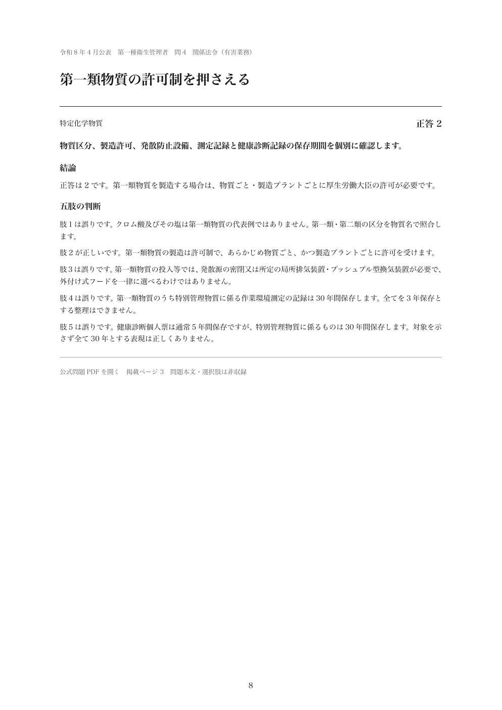 法令問題の全肢解説の紙面見本