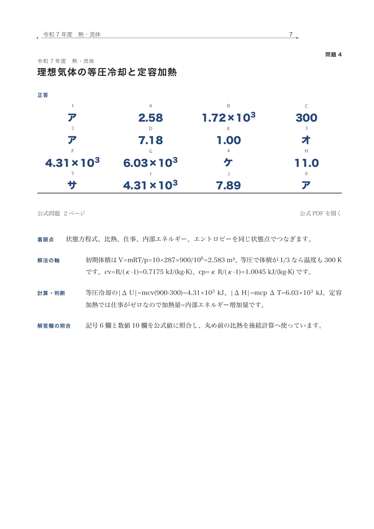 熱力学は状態量と式を対応の実際の紙面